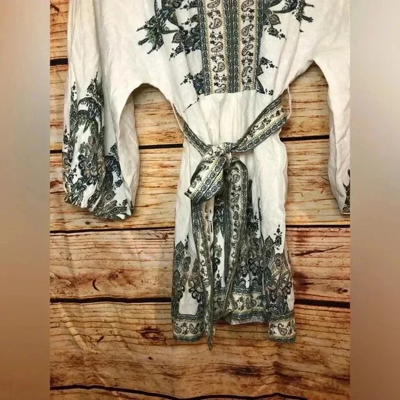 NWOT Venus White Multi Paisley Linen Blend Blouson Slv Romper - Picture 8 of 16